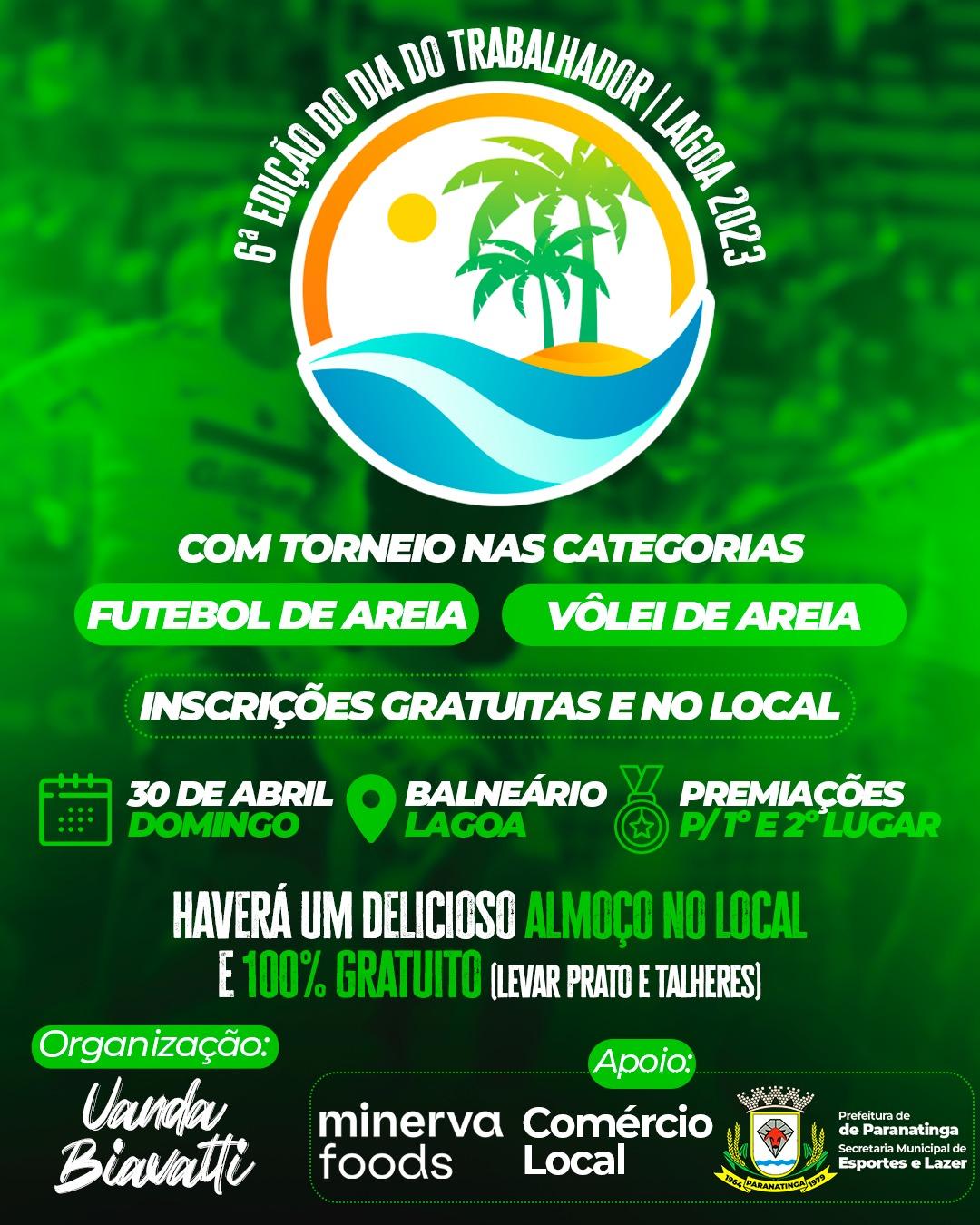 Comemoração ao dia do trabalhador terá almoço gratuito, futebol e vôlei de areia no Balneário Lagoa