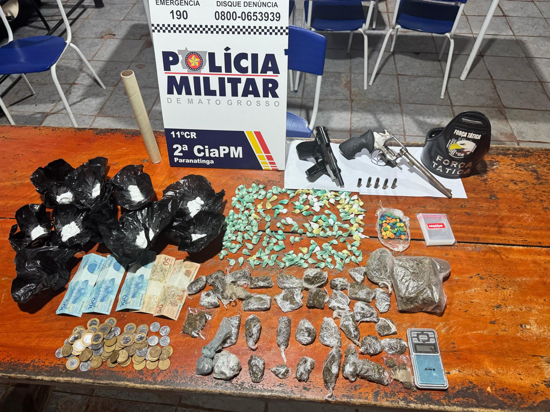 Polícia Militar de Paranatinga e Força Tática apreendem cocaína, maconha, êxtase e armas em operação